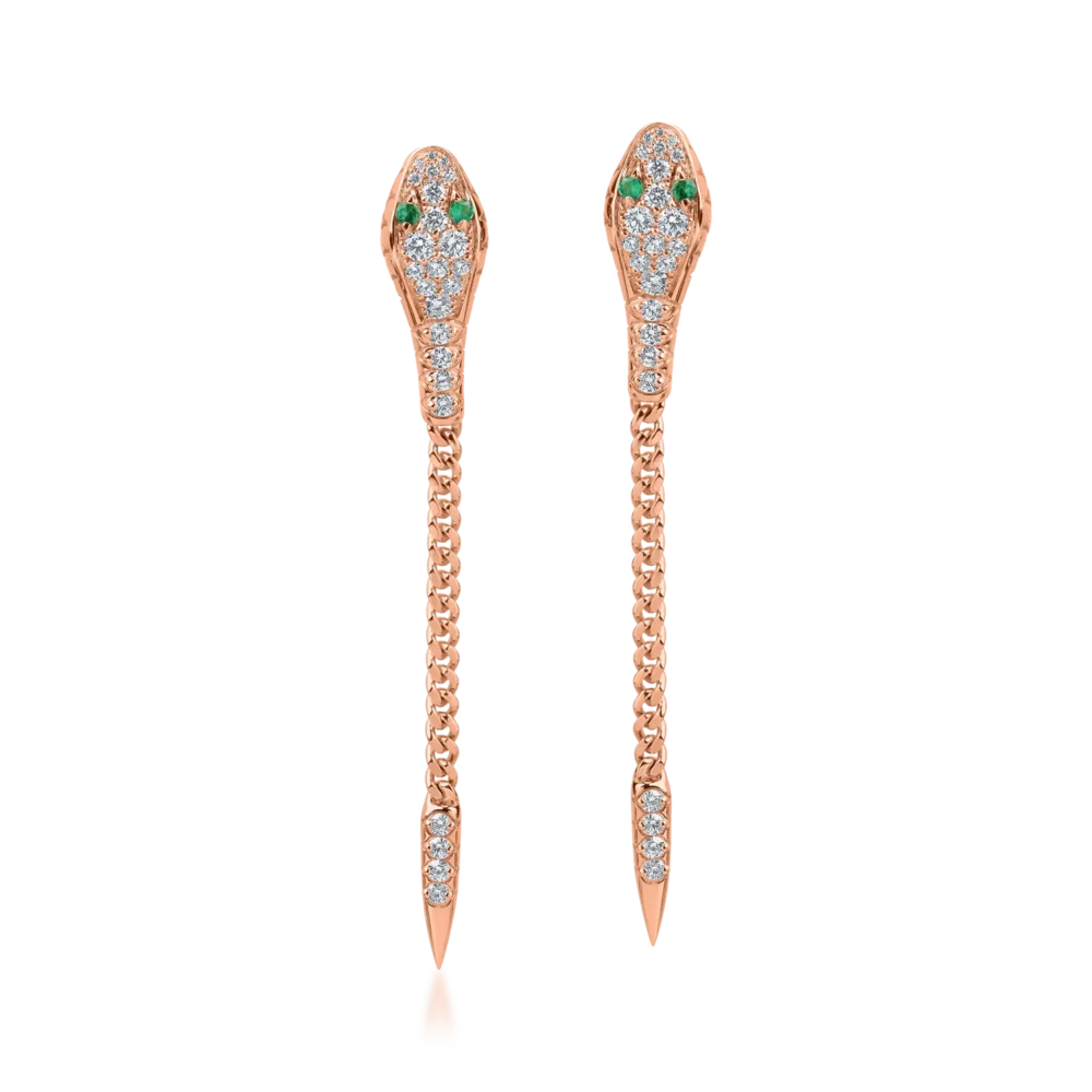 Cercei din aur roz cu smaralde de 0.1ct si diamante de 1ct - imagine 2
