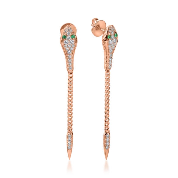 Cercei din aur roz cu smaralde de 0.1ct si diamante de 1ct