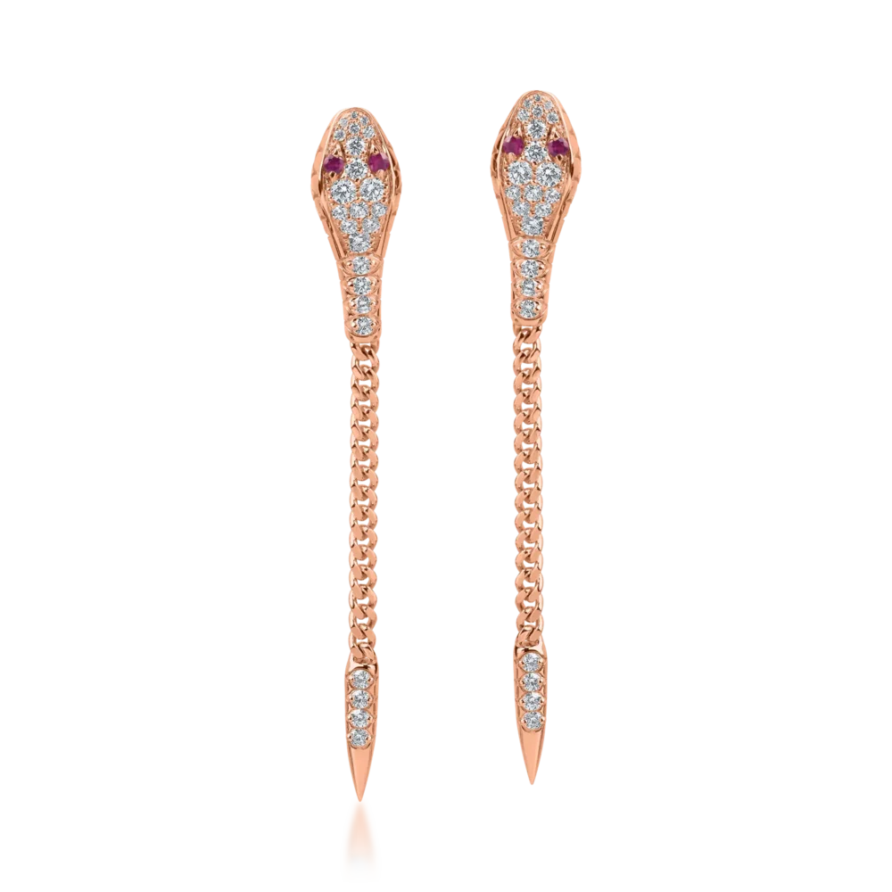 Cercei din aur roz cu rubine de 0.14ct si diamante de 1ct - imagine 2