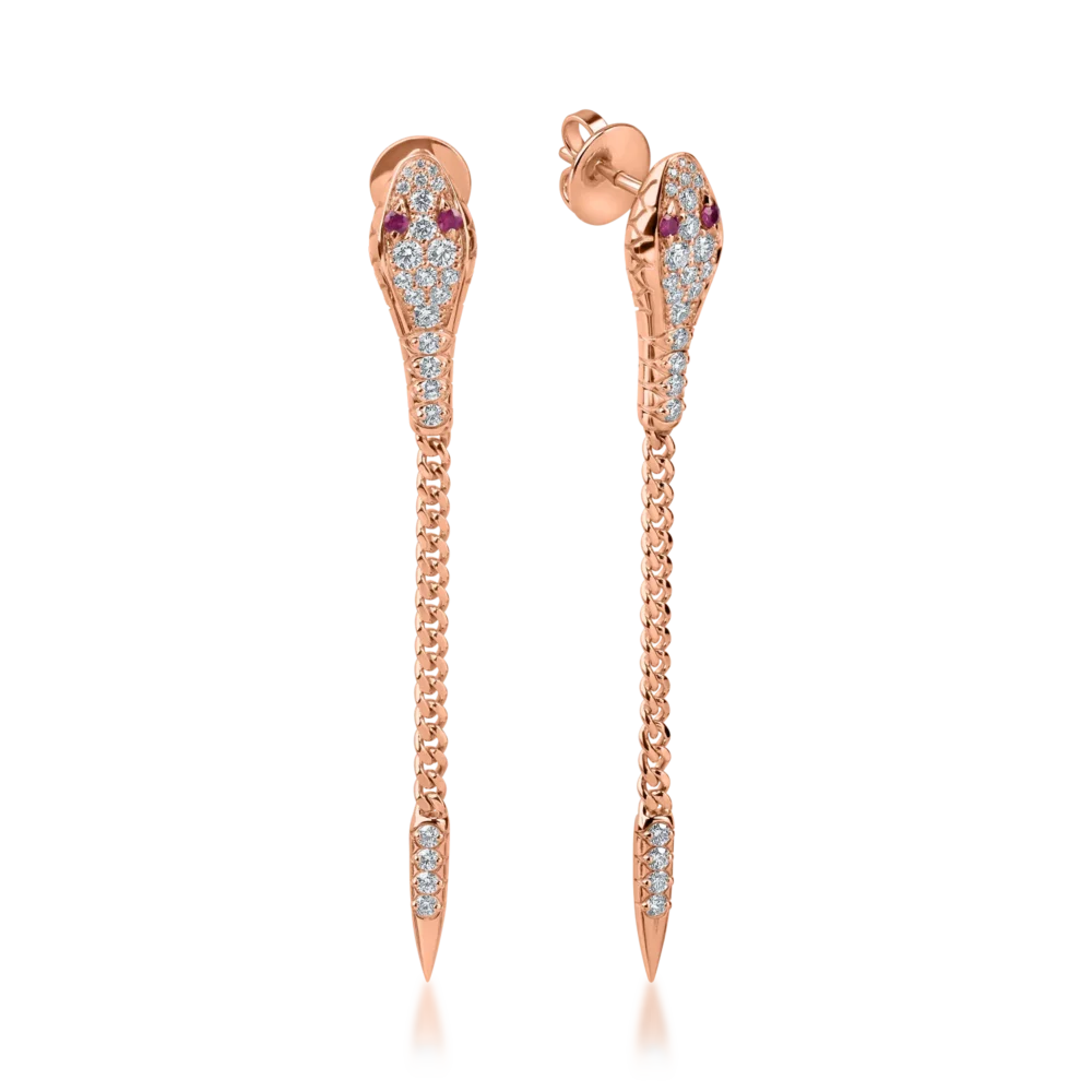 Cercei din aur roz cu rubine de 0.14ct si diamante de 1ct