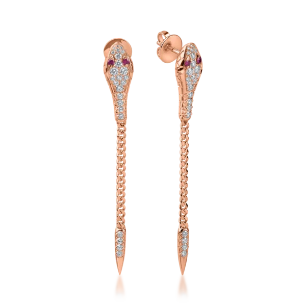 Cercei din aur roz cu rubine de 0.14ct si diamante de 1ct