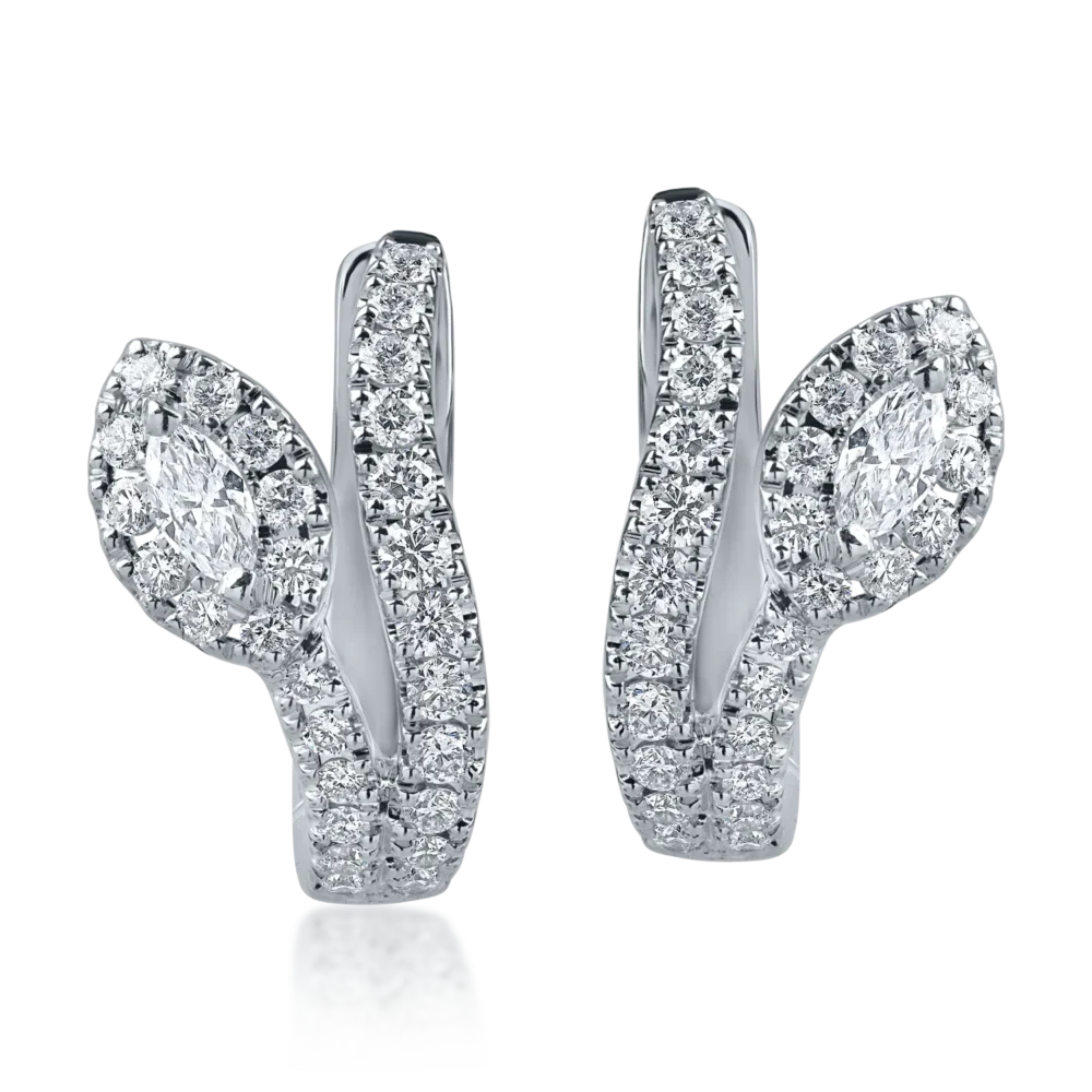 Cercei din aur alb cu diamante marquise si rotunde de 0.63ct - imagine 2