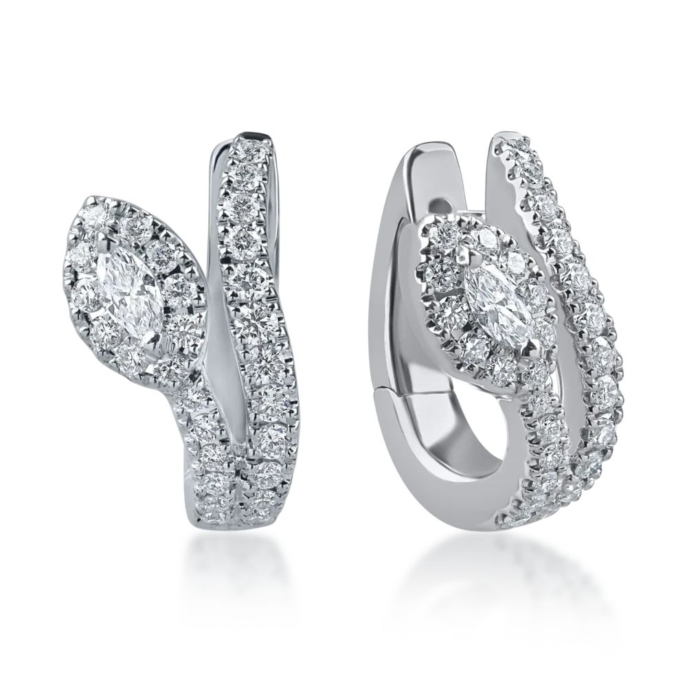 Cercei din aur alb cu diamante marquise si rotunde de 0.63ct