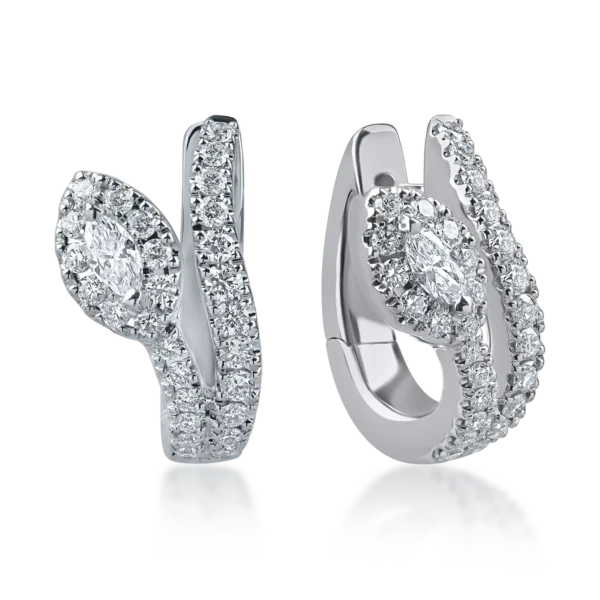 Cercei din aur alb cu diamante marquise si rotunde de 0.63ct