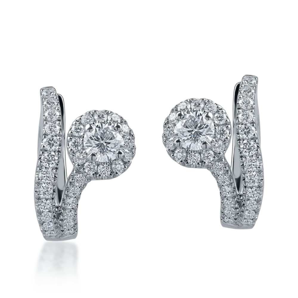 Cercei din aur alb cu diamante cushion si rotunde de 1.02ct - imagine 2