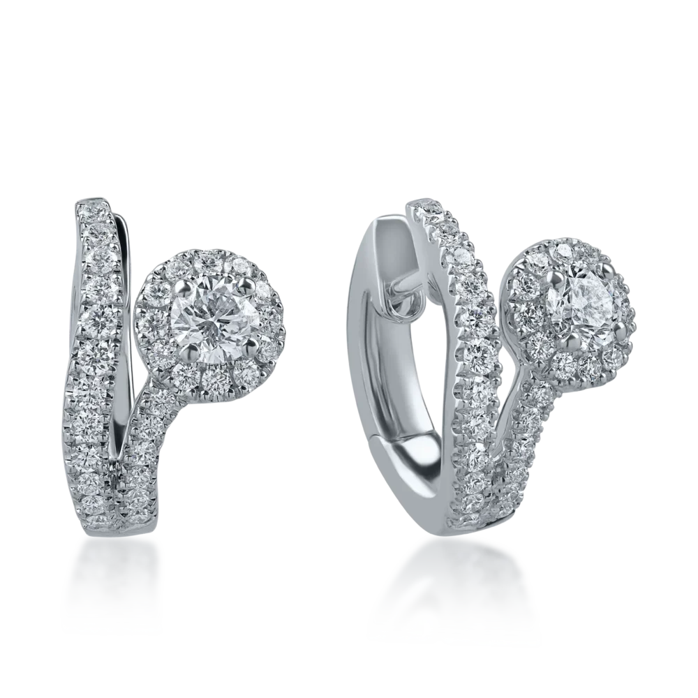 Cercei din aur alb cu diamante cushion si rotunde de 1.02ct