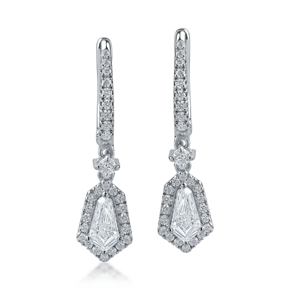 Cercei din aur alb cu diamante kite si round de 1.26ct - imagine 2