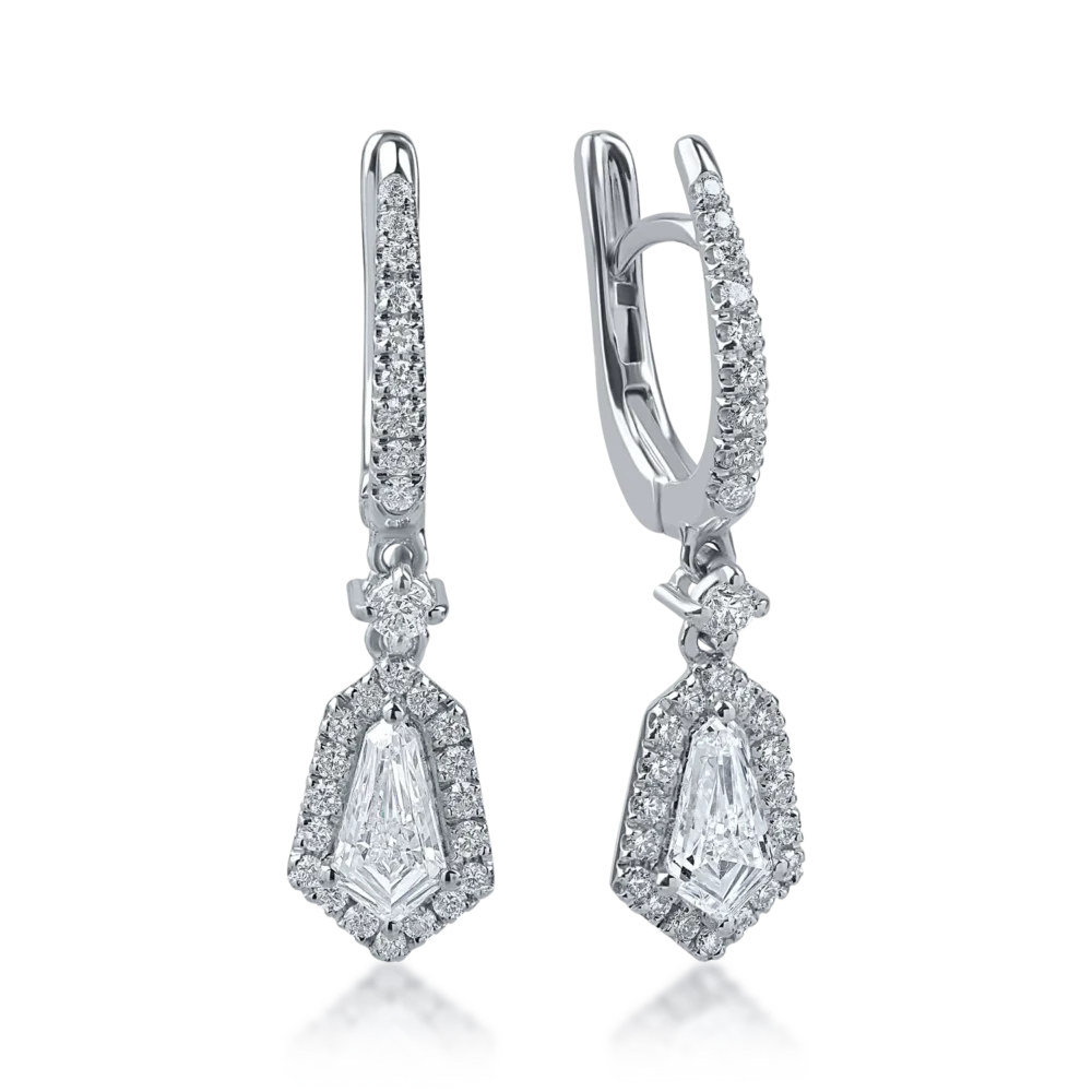 Cercei din aur alb cu diamante kite si round de 1.26ct