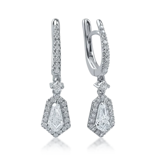 Cercei din aur alb cu diamante kite si round de 1.26ct