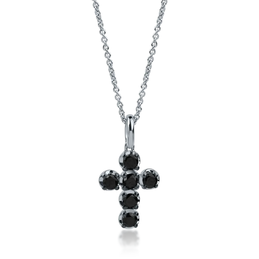 Lant cu pandantiv cruce din aur alb cu diamante negre de 0.57ct