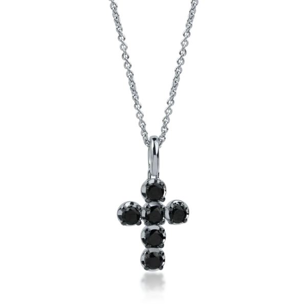 Lant cu pandantiv cruce din aur alb cu diamante negre de 0.57ct