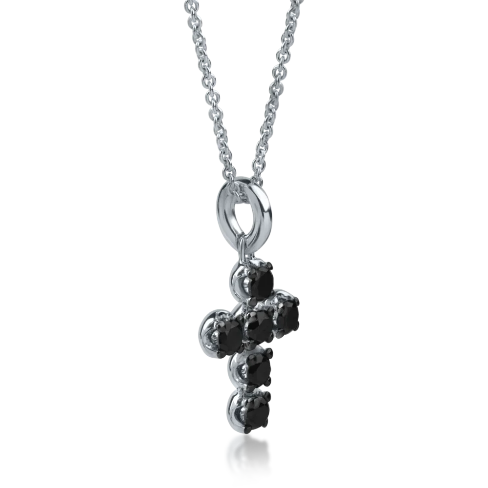 Lant cu pandantiv cruce din aur alb cu diamante negre de 0.57ct - imagine 2