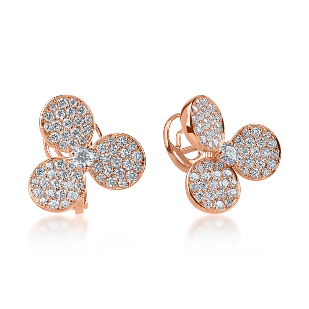 Cercei din aur roz cu diamante de 1.76ct