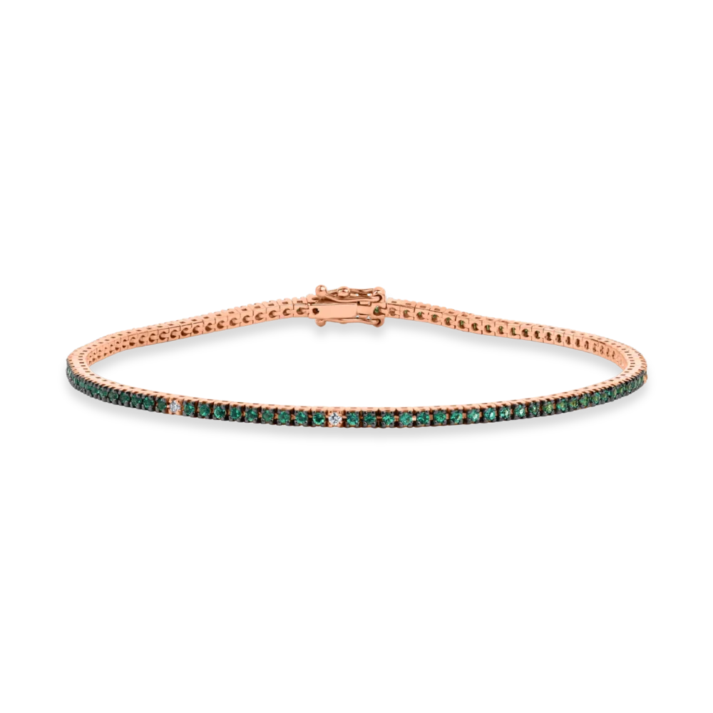 Bratara tennis din aur roz cu diamante si smaralde de 0.8ct