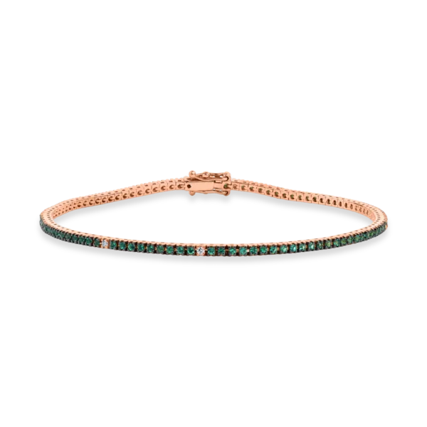 Bratara tennis din aur roz cu diamante si smaralde de 0.8ct