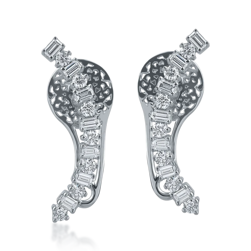 Cercei din aur alb cu diamante baguette si rotunde de 1.09ct - imagine 2