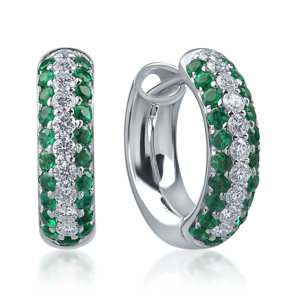 Cercei din aur alb cu diamante si smaralde de 1.22ct