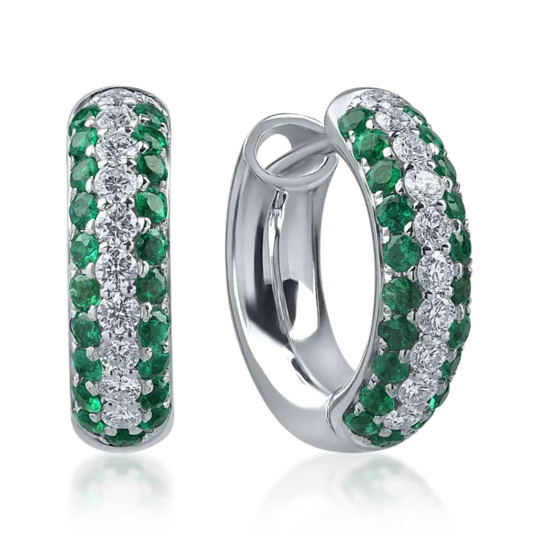 Cercei din aur alb cu diamante si smaralde de 1.22ct