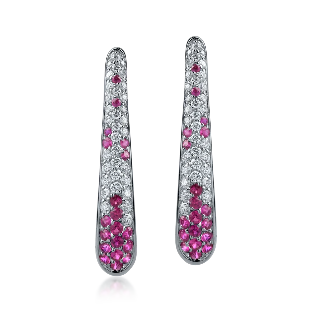 Cercei din aur alb cu rubine de 0.5ct si diamante de 0.4ct - imagine 2