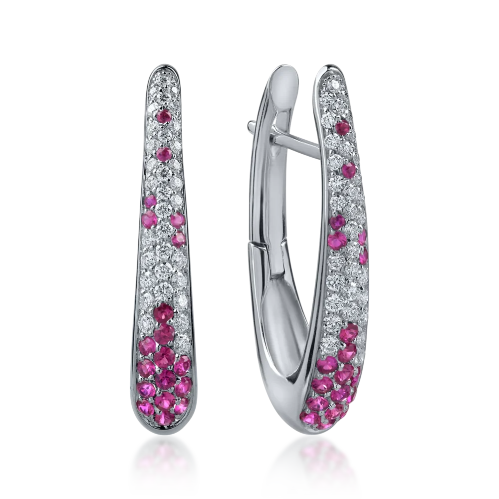 Cercei din aur alb cu rubine de 0.5ct si diamante de 0.4ct