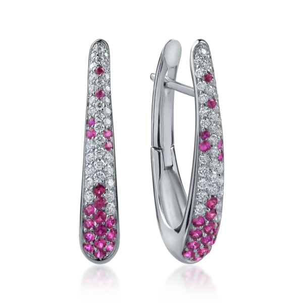 Cercei din aur alb cu rubine de 0.5ct si diamante de 0.4ct