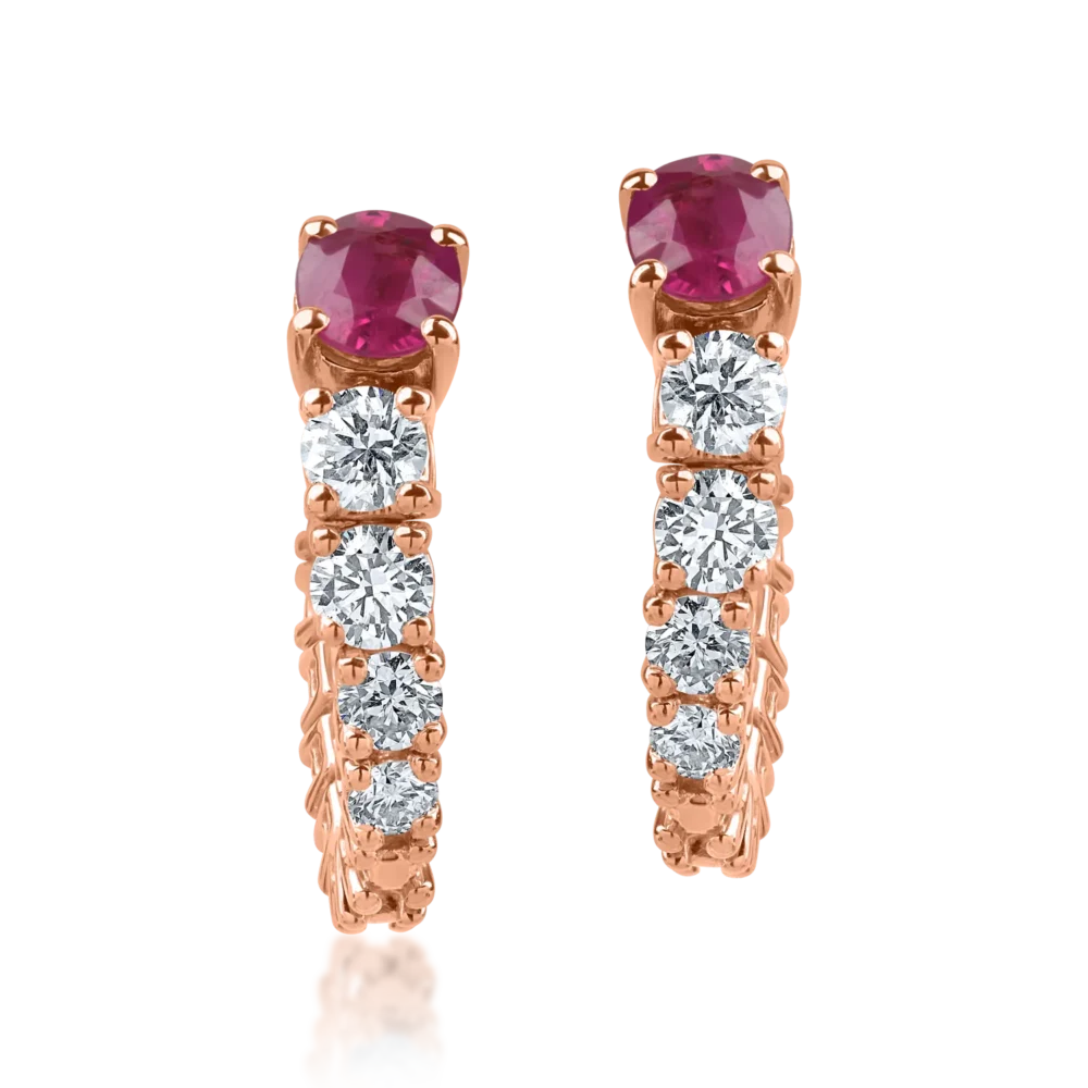 Cercei din aur roz cu rubine ovale de 0.95ct si diamante de 0.74ct - imagine 2