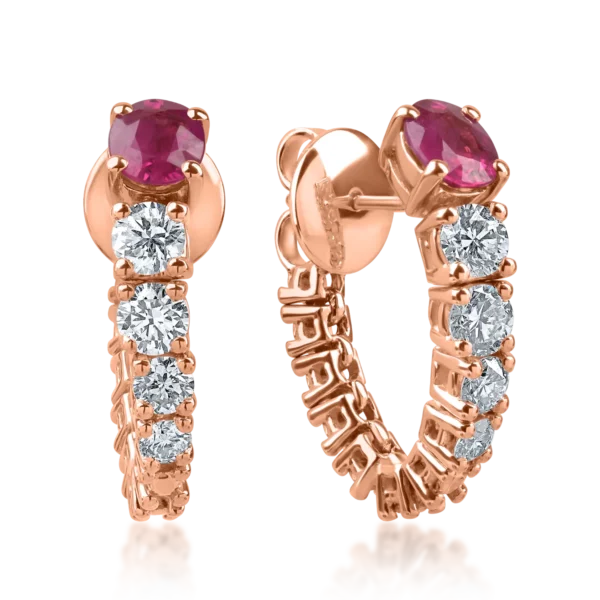 Cercei din aur roz cu rubine ovale de 0.95ct si diamante de 0.74ct