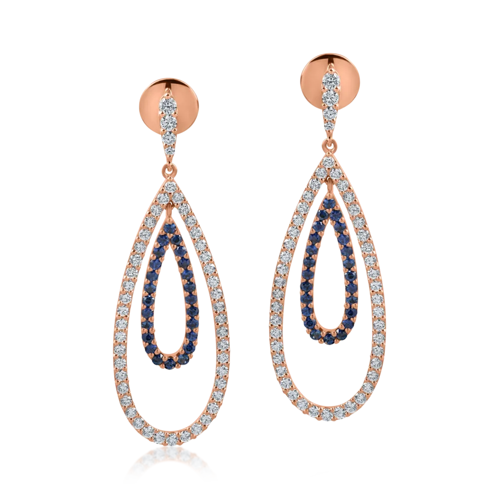 Cercei din aur roz cu safire de 1.14ct si diamante de 1.86ct - imagine 2