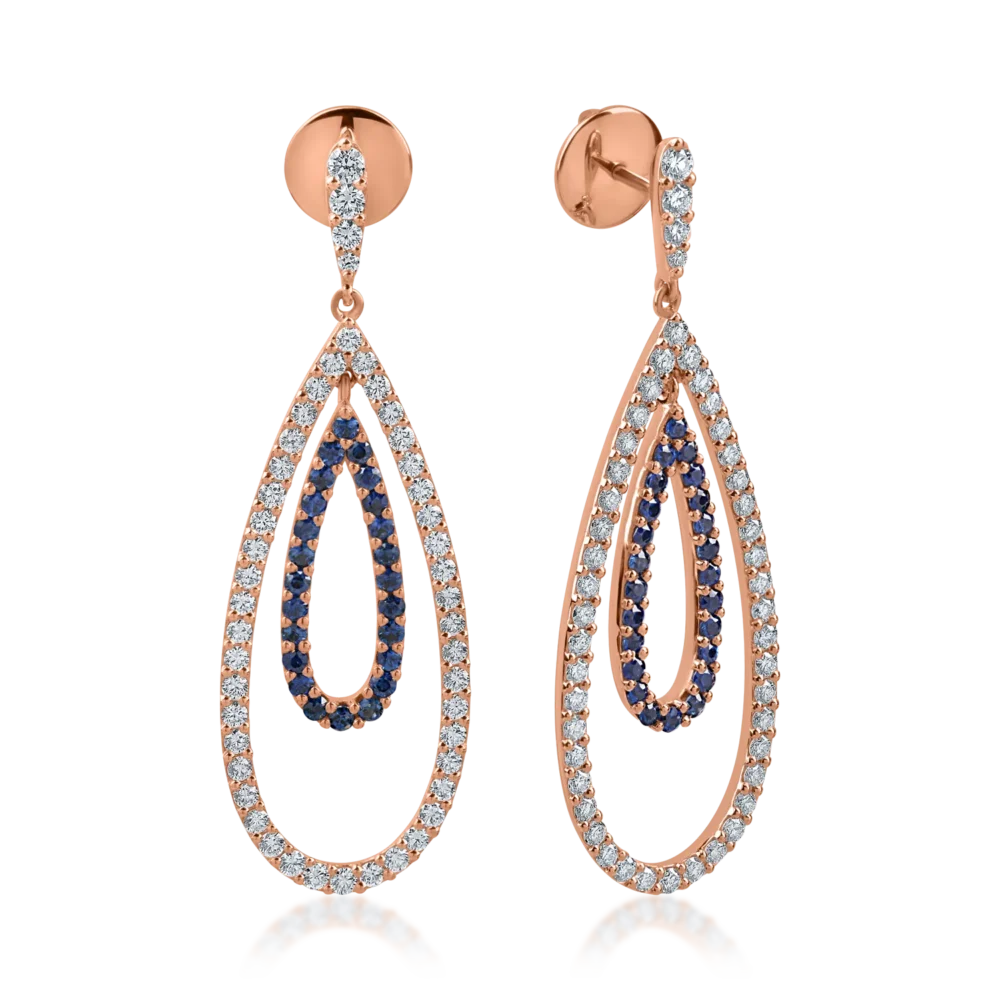 Cercei din aur roz cu safire de 1.14ct si diamante de 1.86ct