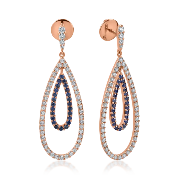 Cercei din aur roz cu safire de 1.14ct si diamante de 1.86ct