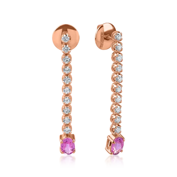 Cercei din aur roz cu safire roz ovale de 1.3ct si diamante de 0.86ct