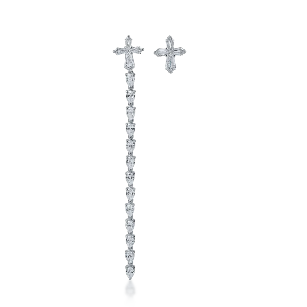 Cercei din aur alb cu diamante pear si kite de 2.89ct - imagine 2