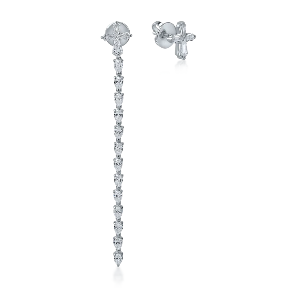 Cercei din aur alb cu diamante pear si kite de 2.89ct