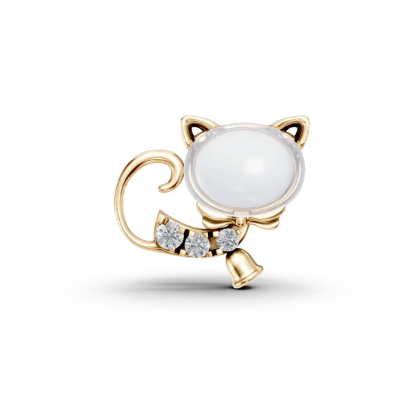 Pandantiv pisicuta din aur galben cu topaz alb oval de 0.6ct si diamante de 0.02ct pentru copii