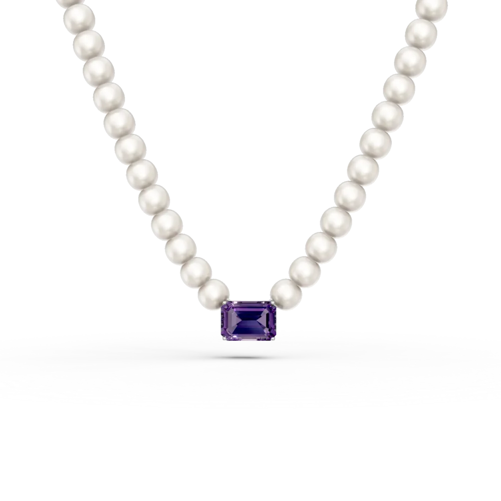 Colier din aur alb cu perle de cultura de 43.3ct si ametist octogonal de 1.2ct