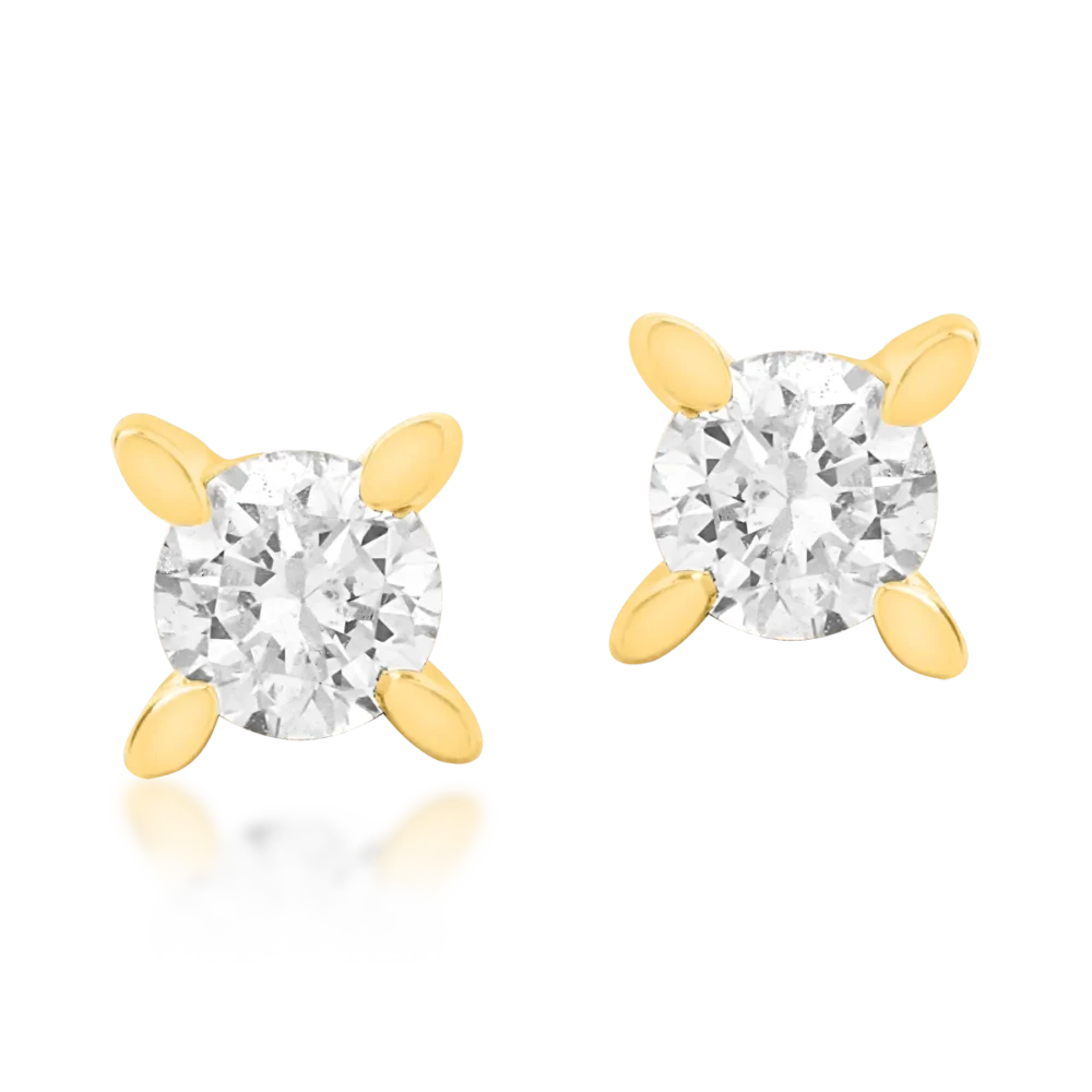 Cercei din aur galben cu diamante solitaire de 0.5ct - imagine 2