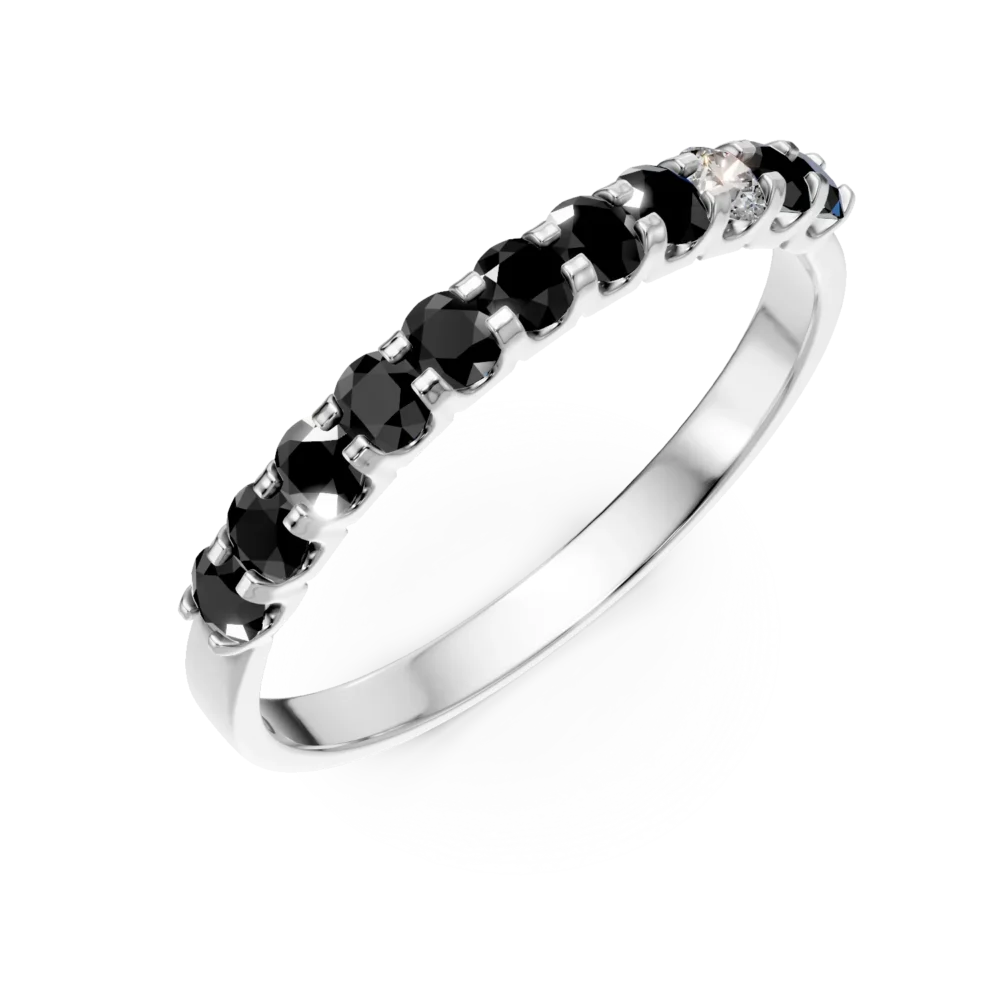 Inel semi eternity din aur alb cu diamante negre si incolore de 0.37ct