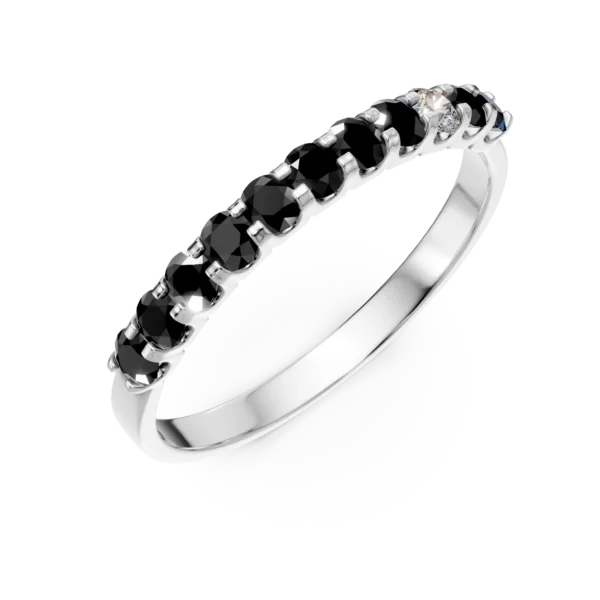 Inel semi eternity din aur alb cu diamante negre si incolore de 0.37ct