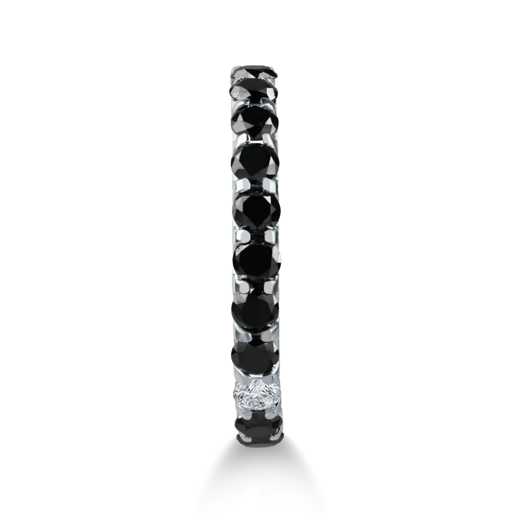 Inel semi eternity din aur alb cu diamante negre si incolore de 0.97ct - imagine 2