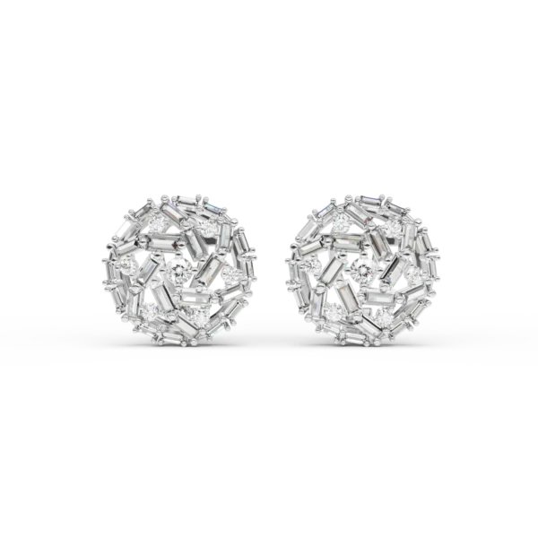 Cercei rotunzi din aur alb cu diamante baguette si rotunde de 2.1ct