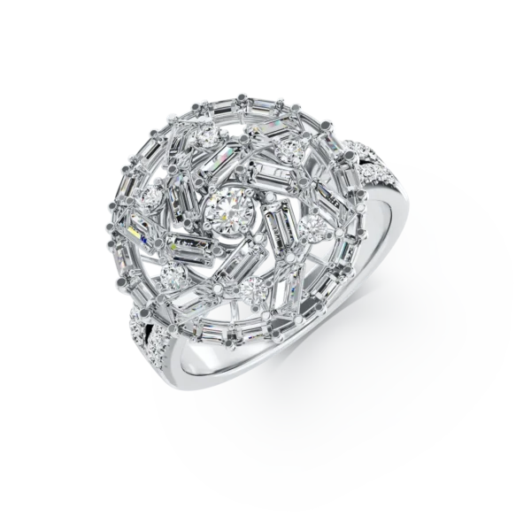 Inel rotund din aur alb cu diamante baguette si rotunde de 1.09ct