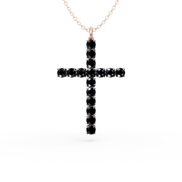 Lant cu pandantiv cruce din aur roz cu diamante negre de 1.5ct
