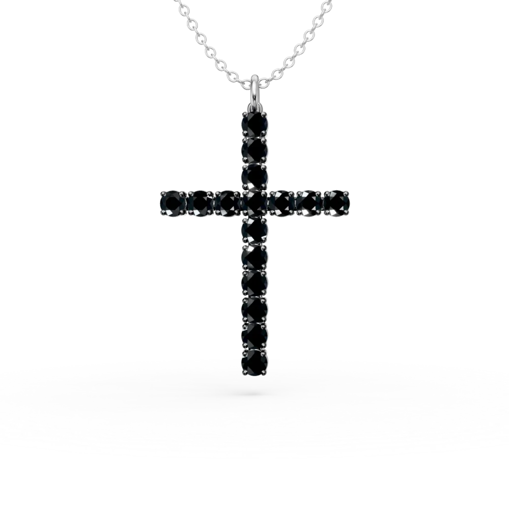 Lant cu pandantiv cruce din aur alb cu diamante negre de 1.5ct
