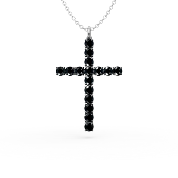 Lant cu pandantiv cruce din aur alb cu diamante negre de 1.5ct