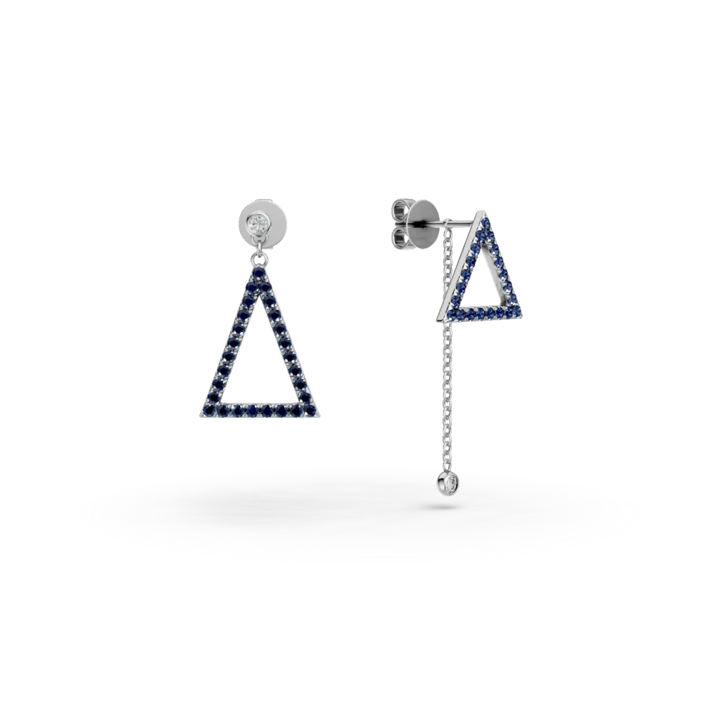 Cercei geometrici din aur alb cu safire roz de 0.5ct si diamante de 0.07ct