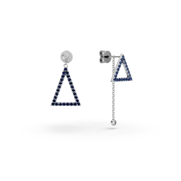 Cercei geometrici din aur alb cu safire roz de 0.5ct si diamante de 0.07ct
