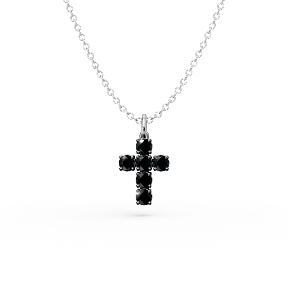 Lant cu pandantiv cruce din aur alb cu diamante negre de 0.6ct