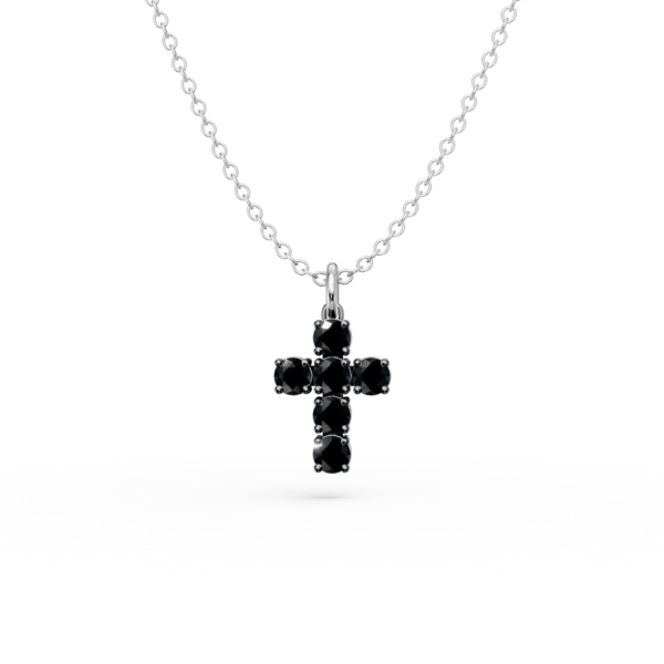 Lant cu pandantiv cruce din aur alb cu diamante negre de 0.6ct