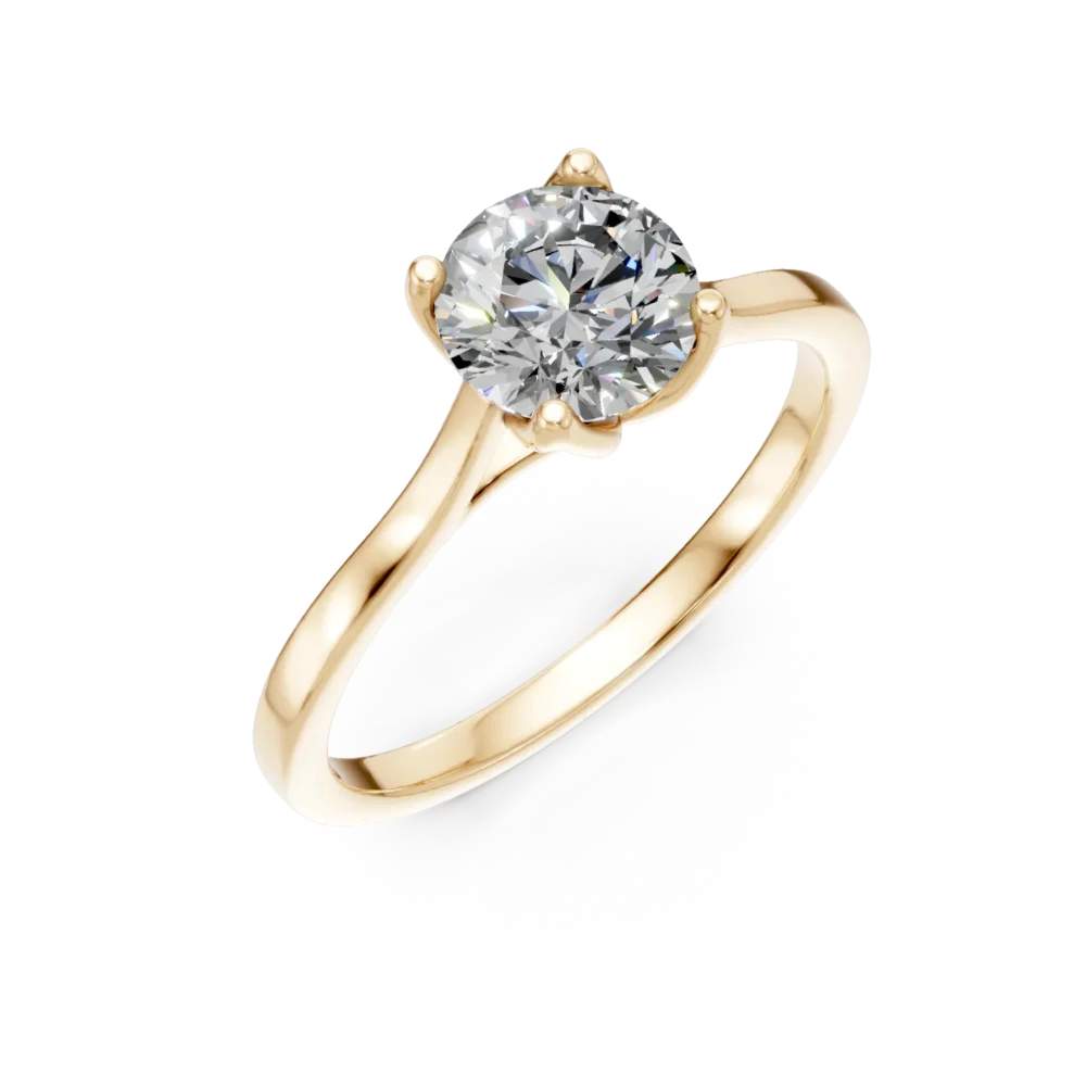 Inel de logodna Lotus din aur galben cu diamant solitaire de 1.02ct creat in laborator