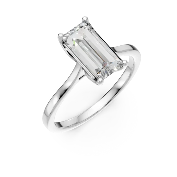 Inel de logodna Lotus din aur alb cu diamant emerald solitaire de 1.5ct creat in laborator